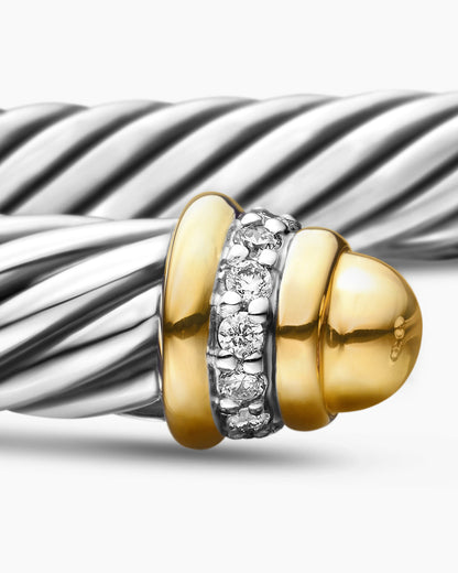 David Yurman Classic Cable Bracelet in Sterling Silver with 18K Yellow Gold and Diamonds, 5mm David Yurman Women’s