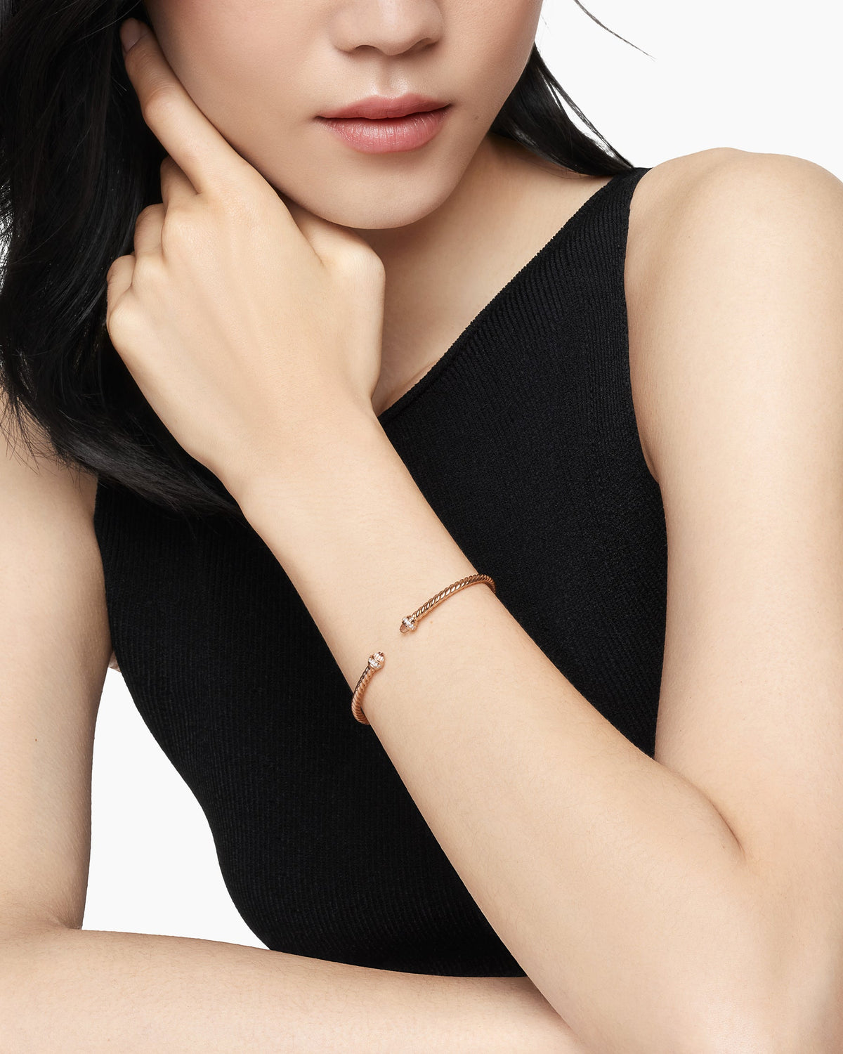 David Yurman Classic Cablespira Flex Bracelet in 18K Rose Gold with Diamonds, 3mm David Yurman Women’s