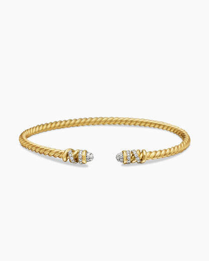 David Yurman Petite Helena Cablespira Flex Bracelet in 18K Yellow Gold with Diamonds, 3mm David Yurman Women’s