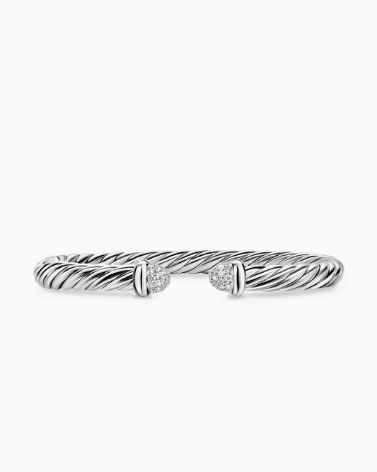 David Yurman Cable Flex Bracelet in Sterling Silver with Pavé Domes, 6mm David Yurman Women’s
