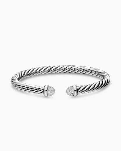 David Yurman Cable Flex Bracelet in Sterling Silver with Pavé Domes, 6mm David Yurman Women’s