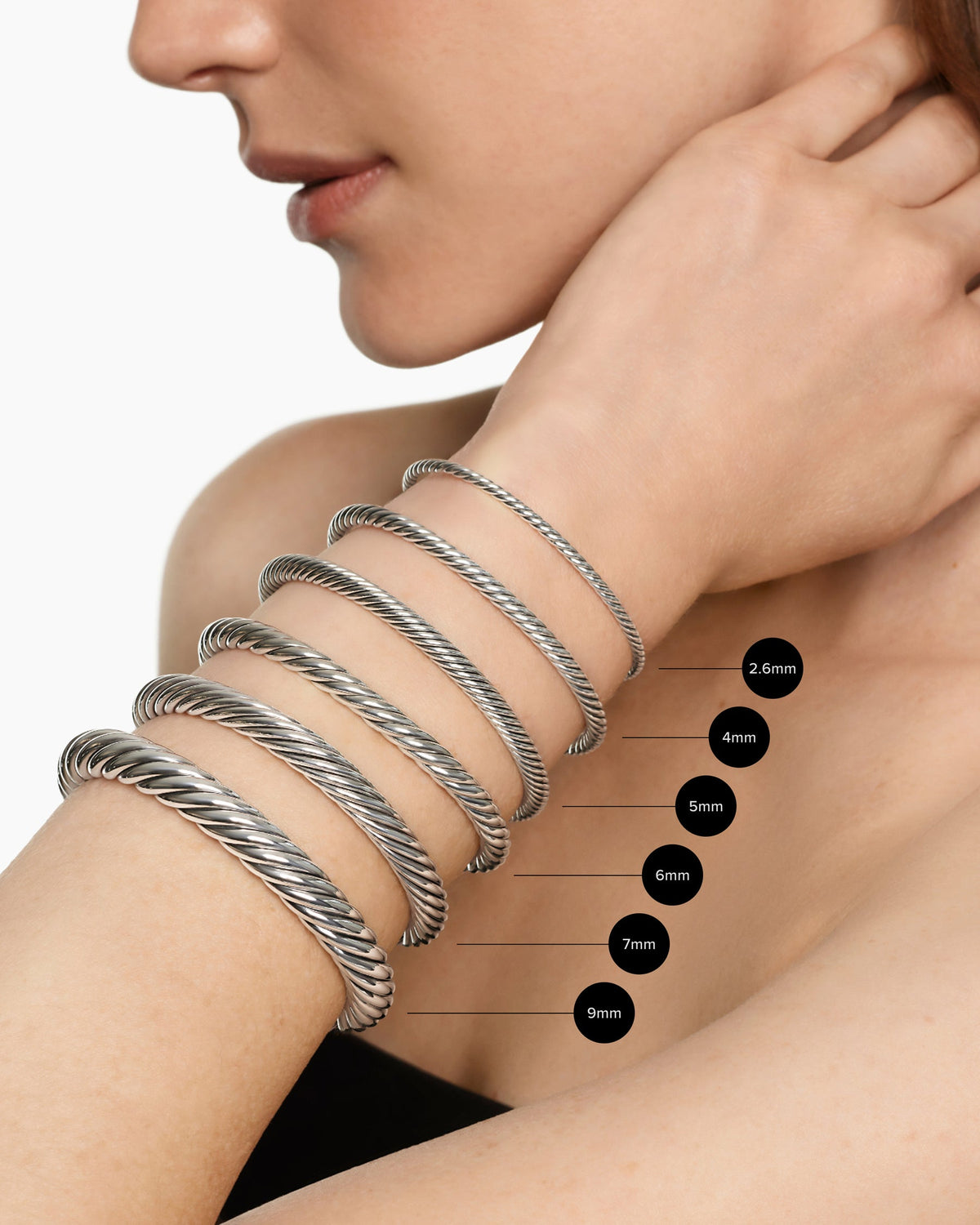 David Yurman Cable Flex Bracelet in Sterling Silver with Pavé Domes, 6mm David Yurman Women’s