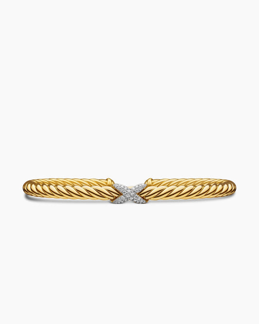 David Yurman X Cablespira Flex Station Bracelet in 18K Yellow Gold with Diamonds, 4mm David Yurman Women’s