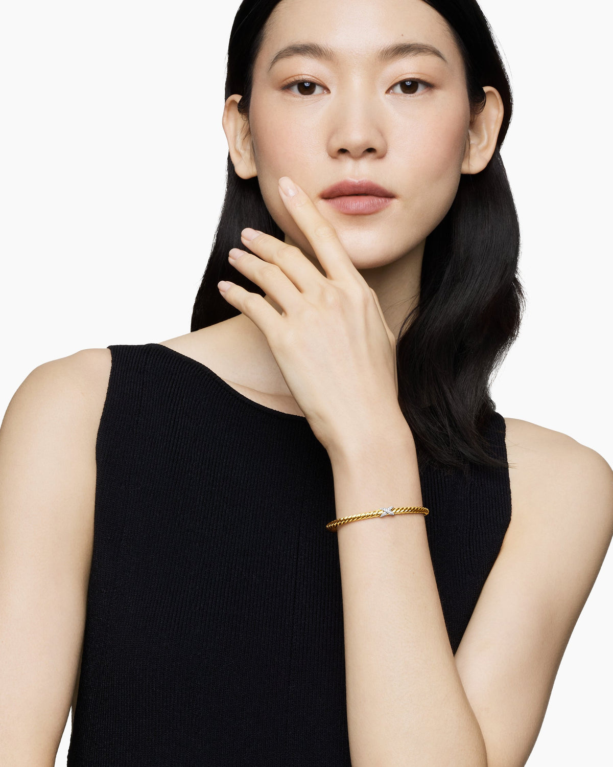 David Yurman X Cablespira Flex Station Bracelet in 18K Yellow Gold with Diamonds, 4mm David Yurman Women’s