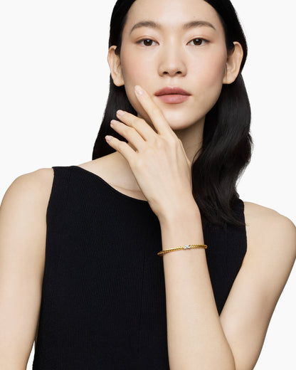 David Yurman X Cablespira Flex Station Bracelet in 18K Yellow Gold with Diamonds, 4mm David Yurman Women’s