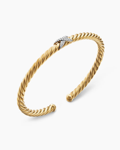 David Yurman X Cablespira Flex Station Bracelet in 18K Yellow Gold with Diamonds, 4mm David Yurman Women’s