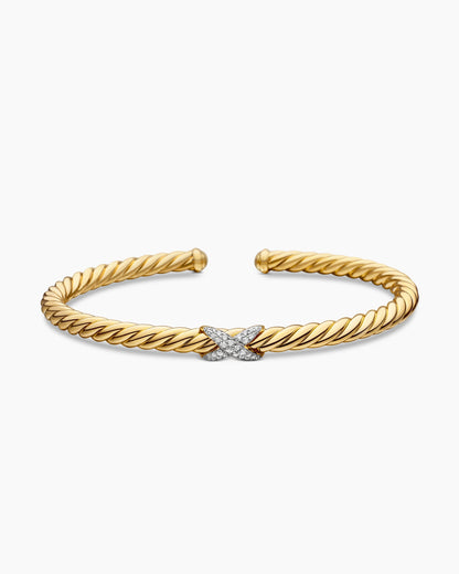 David Yurman X Cablespira Flex Station Bracelet in 18K Yellow Gold with Diamonds, 4mm David Yurman Women’s