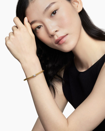 David Yurman X Cablespira Flex Station Bracelet in 18K Yellow Gold with Diamonds, 4mm David Yurman Women’s