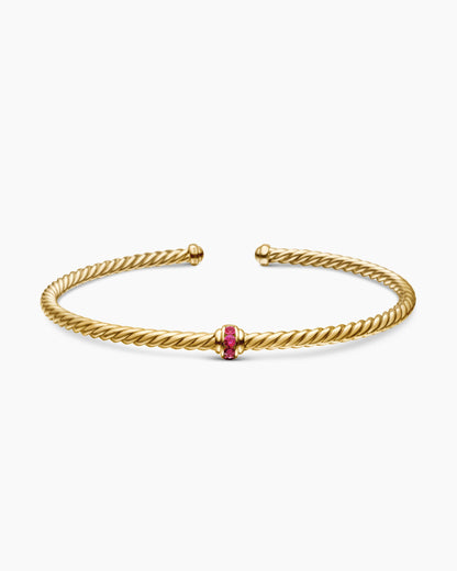 David Yurman Classic Cablespira Flex Station Bracelet in 18K Yellow Gold with Pavé, 3mm David Yurman Women’s