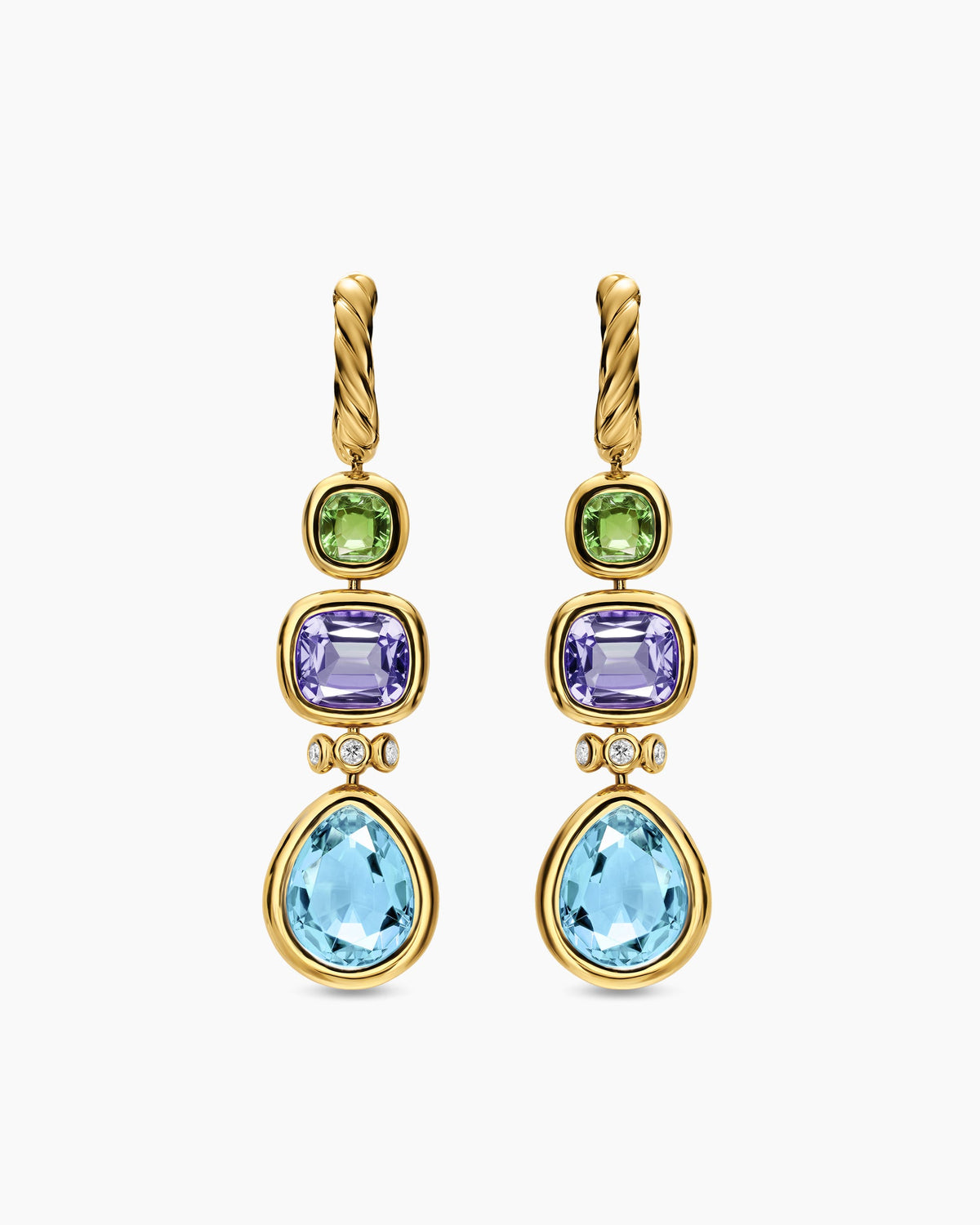 David Yurman DY Mercer® Statement Stone Drop Earrings in 18K Yellow Gold with Sky Blue Topaz, Iolite, Green Tourmalines and Diamonds, 52mm David Yurman Women’s
