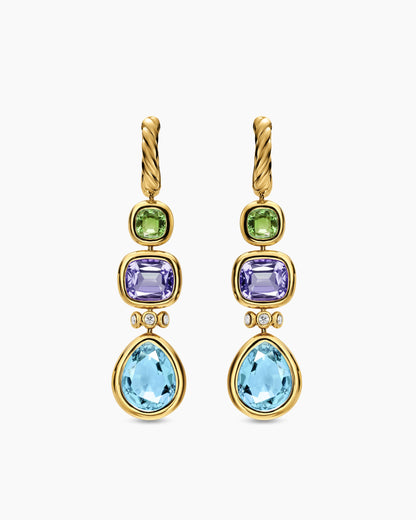 David Yurman DY Mercer® Statement Stone Drop Earrings in 18K Yellow Gold with Sky Blue Topaz, Iolite, Green Tourmalines and Diamonds, 52mm David Yurman Women’s