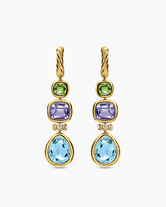David Yurman DY Mercer® Statement Stone Drop Earrings in 18K Yellow Gold with Sky Blue Topaz, Iolite, Green Tourmalines and Diamonds, 52mm David Yurman Women’s