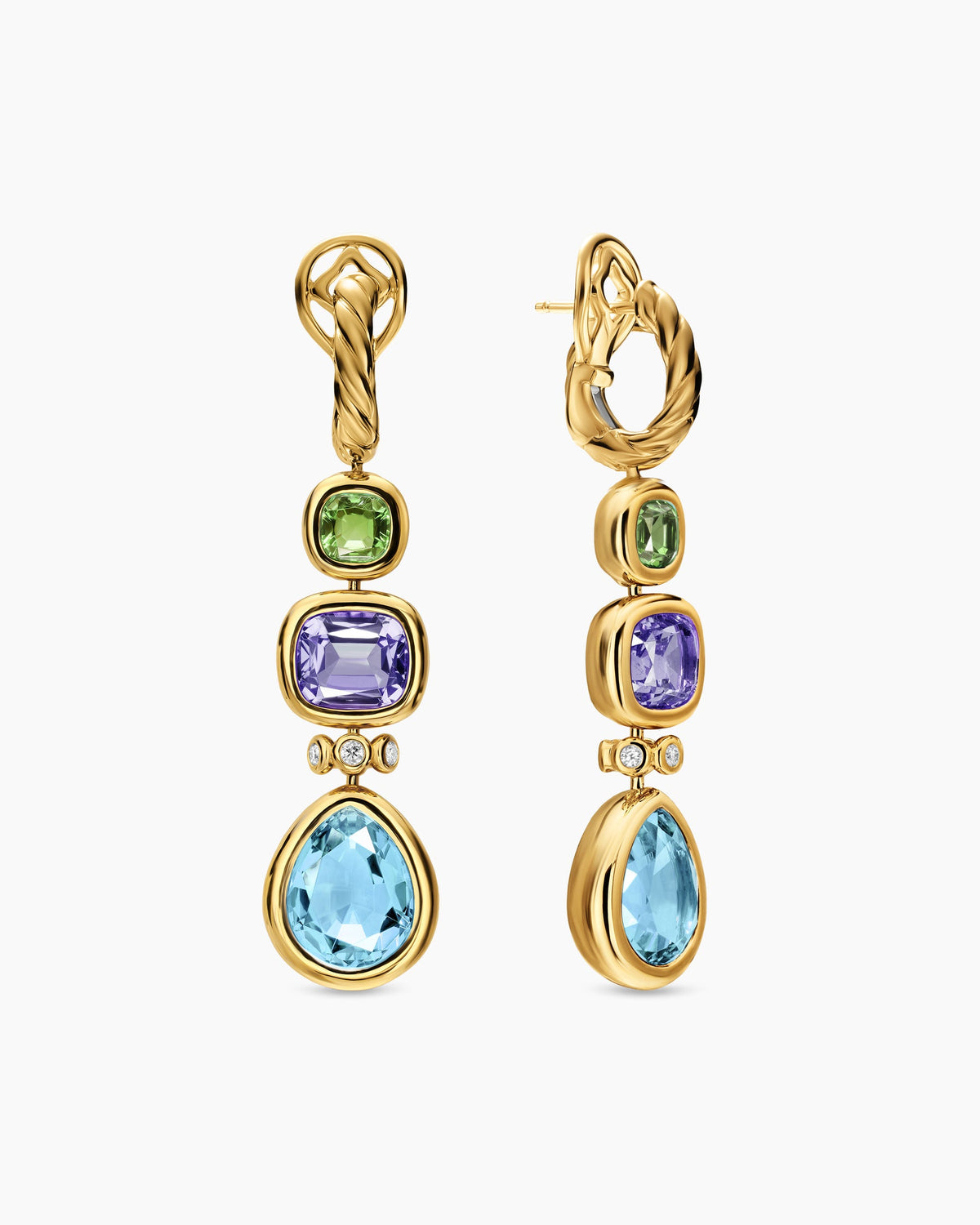 David Yurman DY Mercer® Statement Stone Drop Earrings in 18K Yellow Gold with Sky Blue Topaz, Iolite, Green Tourmalines and Diamonds, 52mm David Yurman Women’s