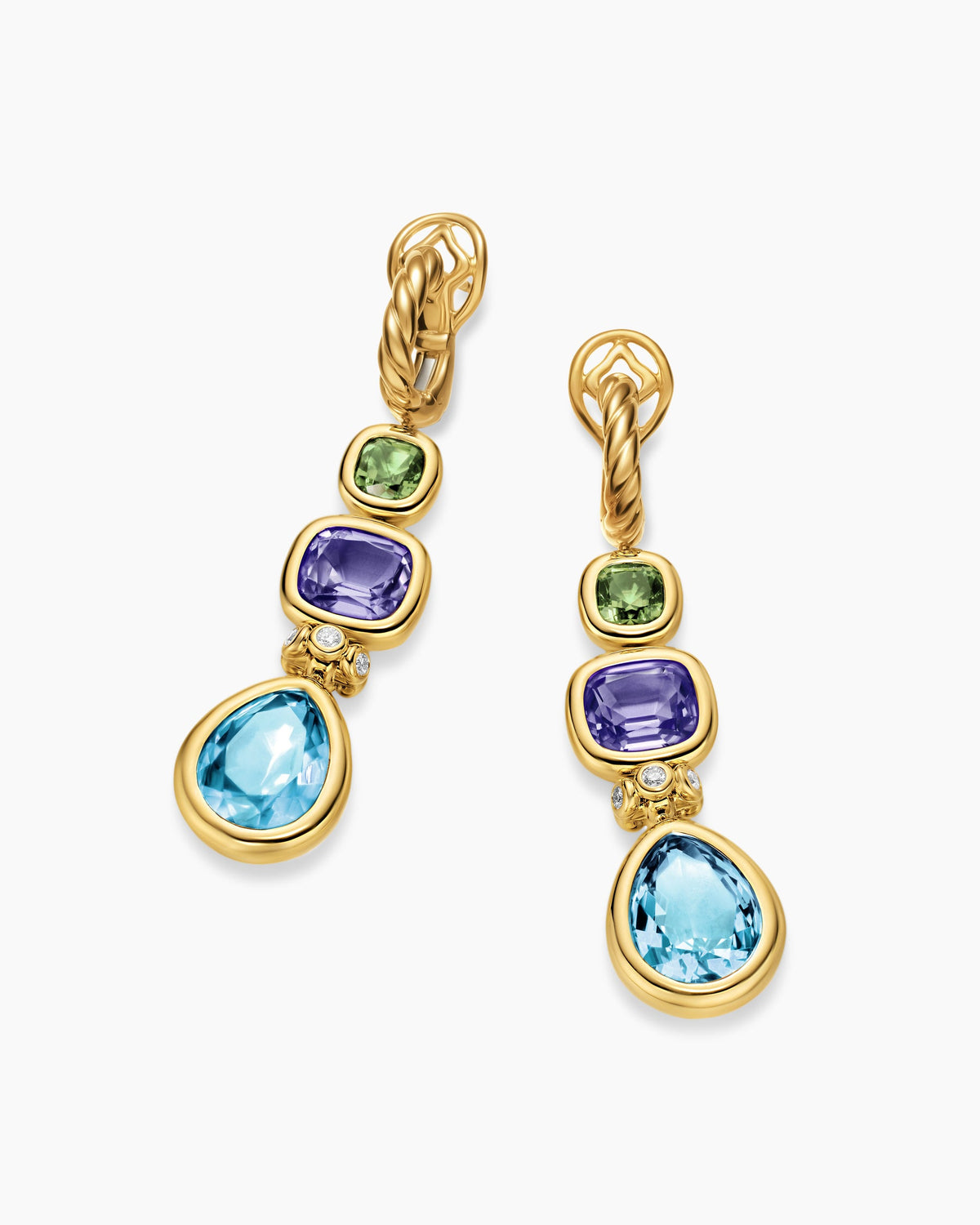 David Yurman DY Mercer® Statement Stone Drop Earrings in 18K Yellow Gold with Sky Blue Topaz, Iolite, Green Tourmalines and Diamonds, 52mm David Yurman Women’s
