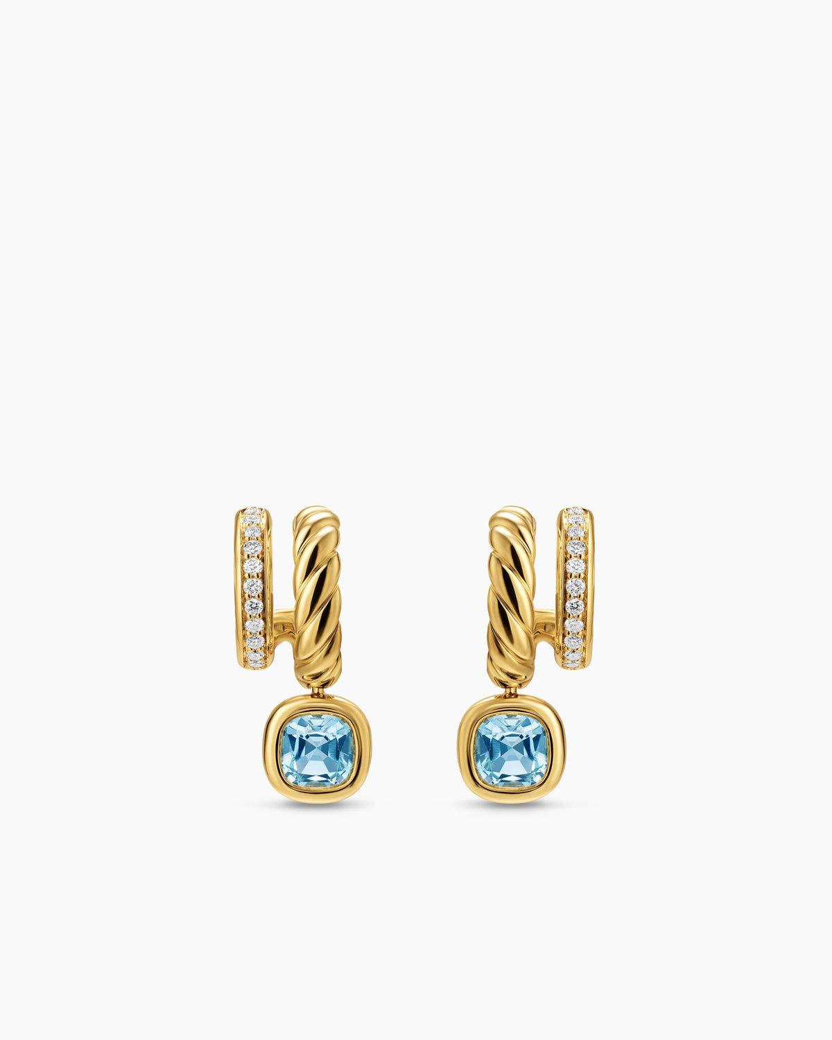David Yurman DY Mercer® Color Two Row Drop Earrings in 18K Yellow Gold with Sky Blue Topaz and Diamonds, 19.5mm David Yurman Women’s
