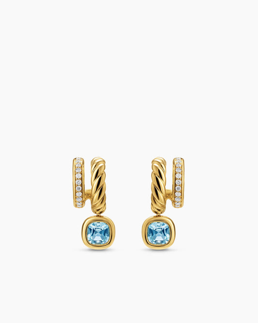 David Yurman DY Mercer® Color Two Row Drop Earrings in 18K Yellow Gold with Sky Blue Topaz and Diamonds, 19.5mm David Yurman Women’s
