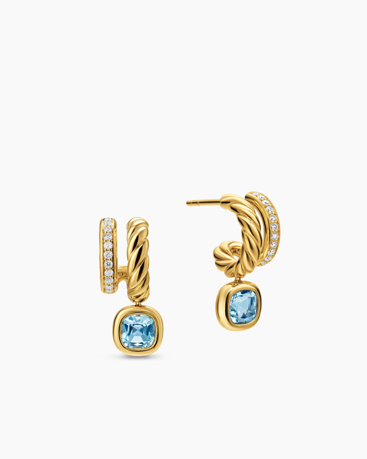 David Yurman DY Mercer® Color Two Row Drop Earrings in 18K Yellow Gold with Sky Blue Topaz and Diamonds, 19.5mm David Yurman Women’s