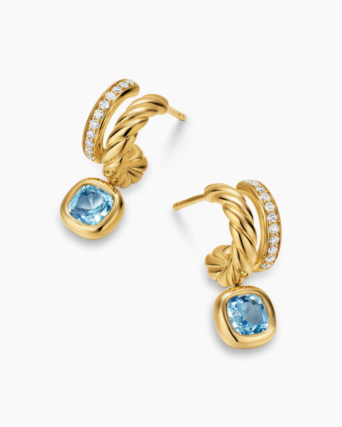 David Yurman DY Mercer® Color Two Row Drop Earrings in 18K Yellow Gold with Sky Blue Topaz and Diamonds, 19.5mm David Yurman Women’s