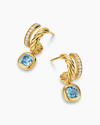 David Yurman DY Mercer® Color Two Row Drop Earrings in 18K Yellow Gold with Sky Blue Topaz and Diamonds, 19.5mm David Yurman Women’s