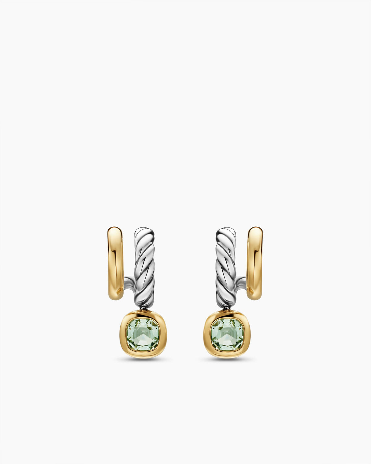 David Yurman DY Mercer® Color Two Row Drop Earrings in Sterling Silver with 18K Yellow Gold and Prasiolite, 19.5mm David Yurman Women’s