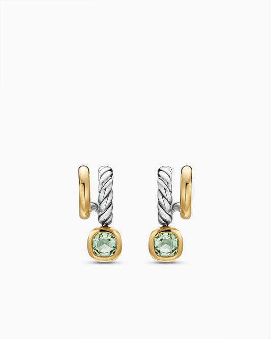 David Yurman DY Mercer® Color Two Row Drop Earrings in Sterling Silver with 18K Yellow Gold and Prasiolite, 19.5mm David Yurman Women’s