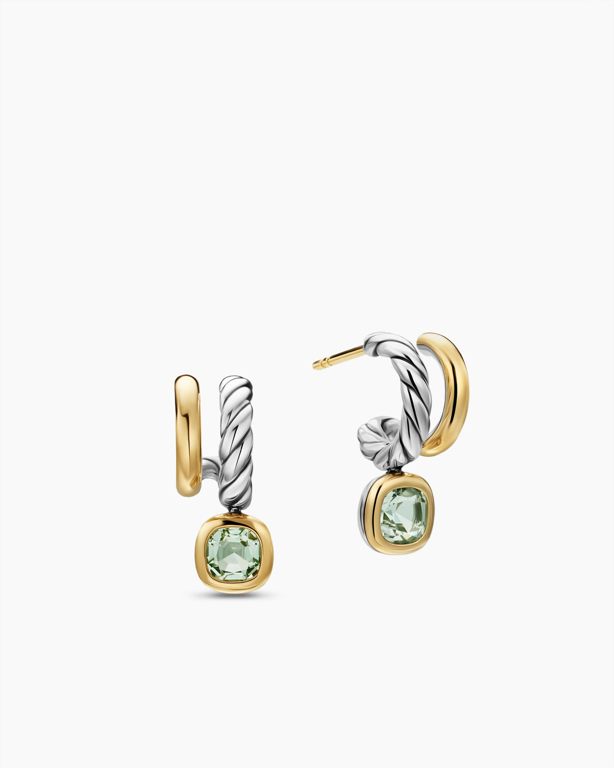 David Yurman DY Mercer® Color Two Row Drop Earrings in Sterling Silver with 18K Yellow Gold and Prasiolite, 19.5mm David Yurman Women’s