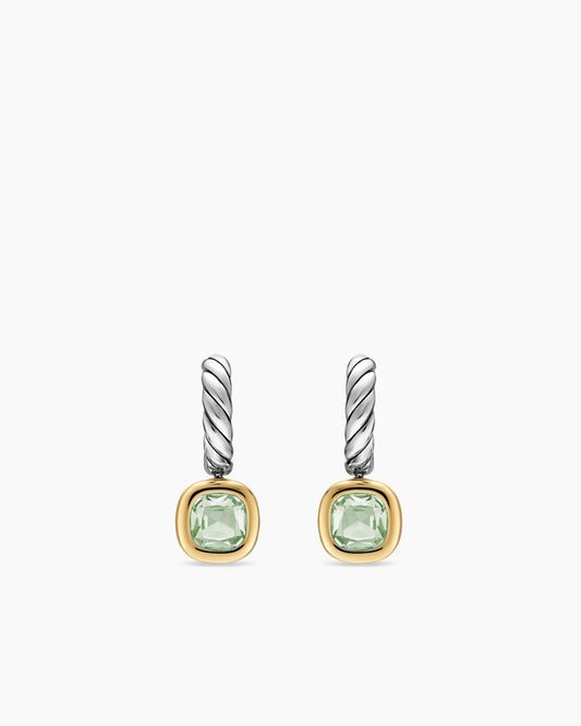 David Yurman DY Mercer® Color Drop Earrings in Sterling Silver with 14K Yellow Gold and Prasiolite, 6mm David Yurman Women’s