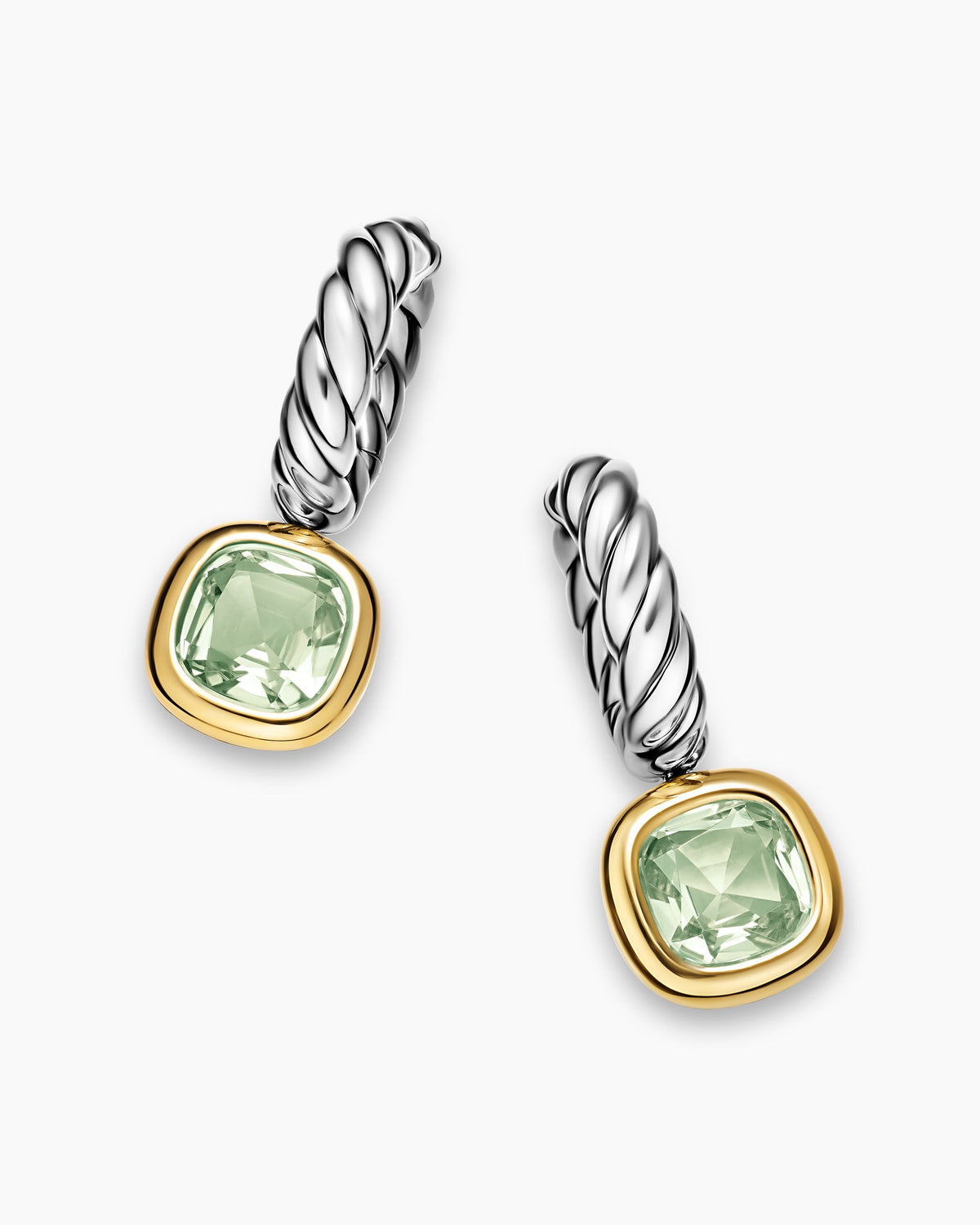 David Yurman DY Mercer® Color Drop Earrings in Sterling Silver with 14K Yellow Gold and Prasiolite, 6mm David Yurman Women’s