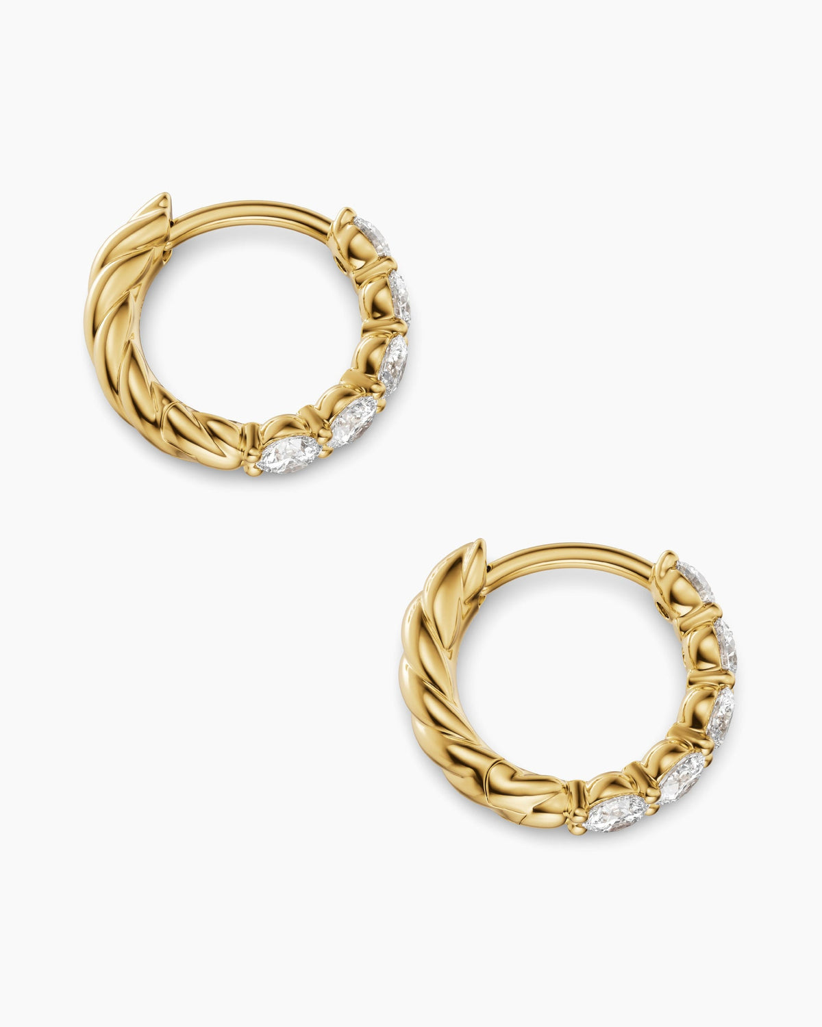 David Yurman Petite Pavé Hoop Earrings in 18K Yellow Gold with Diamonds, 10.2mm David Yurman Women’s