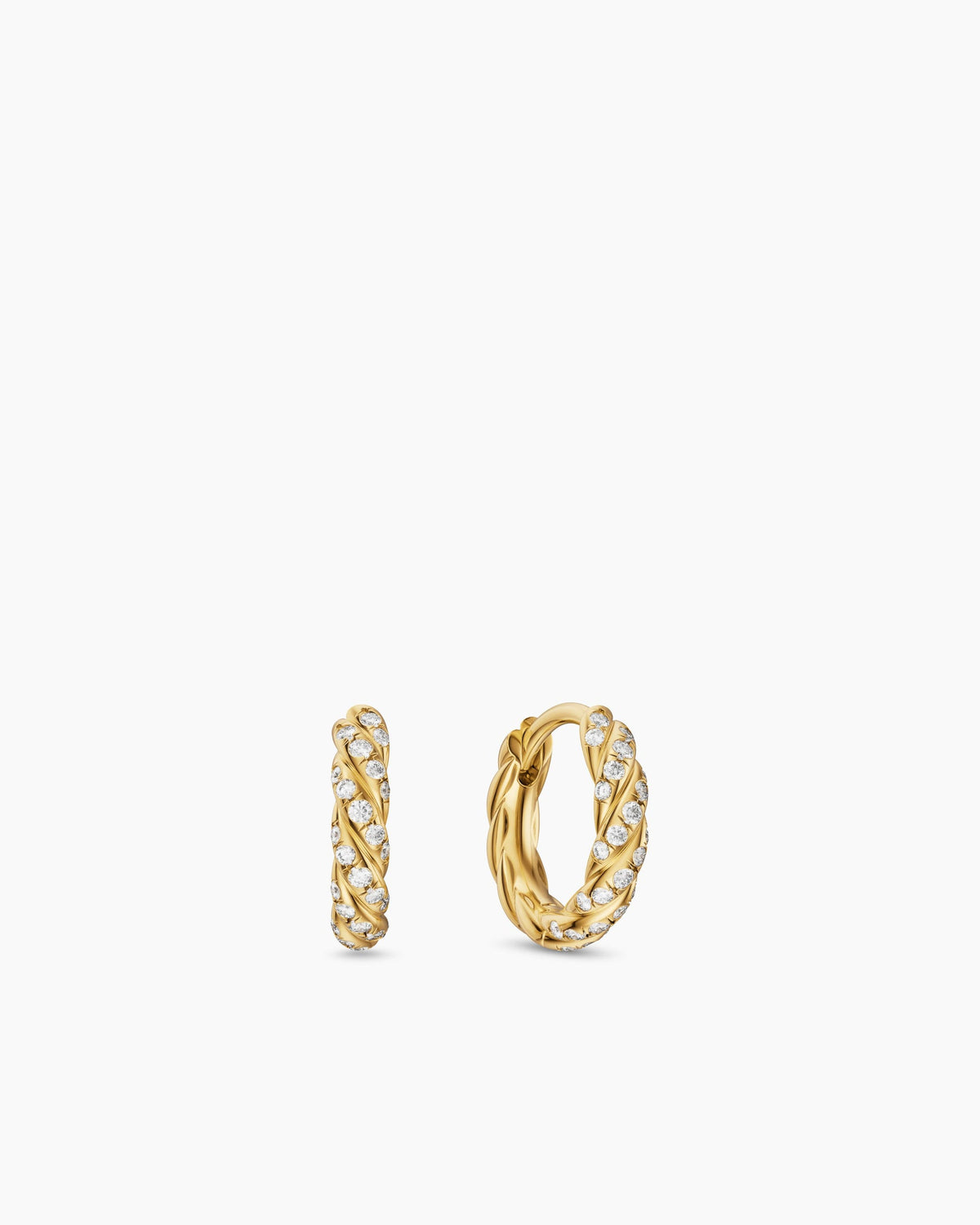 David Yurman Petite Pavé Hoop Earrings in 18K Yellow Gold with Diamonds, 10mm David Yurman Women’s
