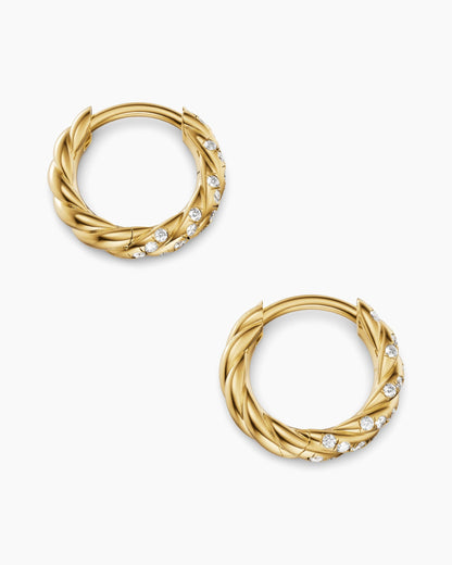 David Yurman Petite Pavé Hoop Earrings in 18K Yellow Gold with Diamonds, 10mm David Yurman Women’s