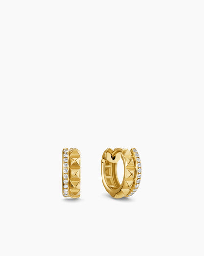 David Yurman Petite Pavé Two Row Hoop Earrings in 18K Yellow Gold with Diamonds, 11.2mm David Yurman Women’s