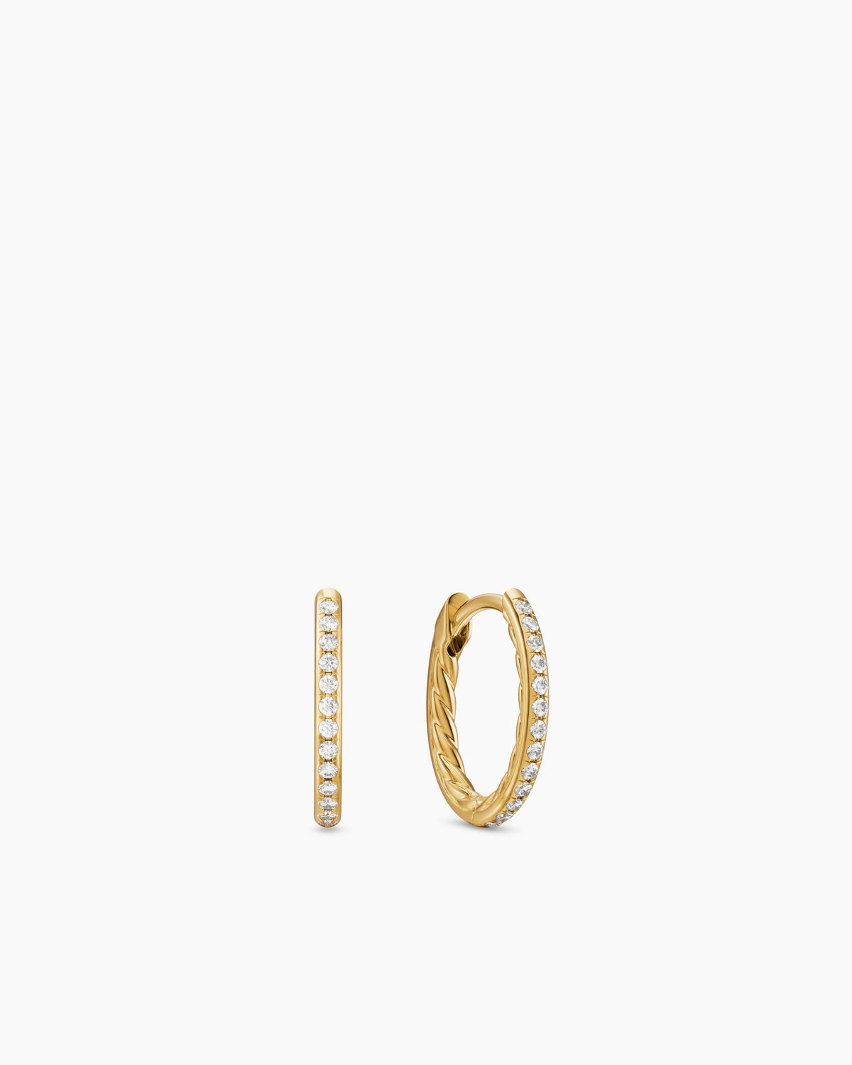 David Yurman Petite Pavé Hoop Earrings in 18K Yellow Gold with Diamonds, 12.7mm David Yurman Women’s