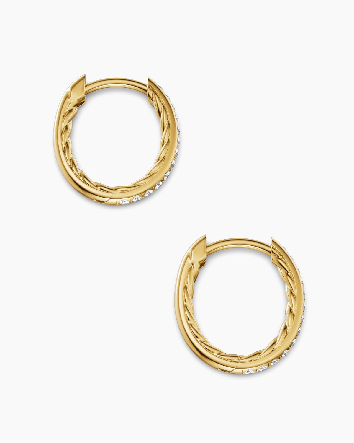 David Yurman Petite Pavé Hoop Earrings in 18K Yellow Gold with Diamonds, 12.7mm David Yurman Women’s