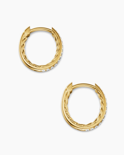 David Yurman Petite Pavé Hoop Earrings in 18K Yellow Gold with Diamonds, 12.7mm David Yurman Women’s
