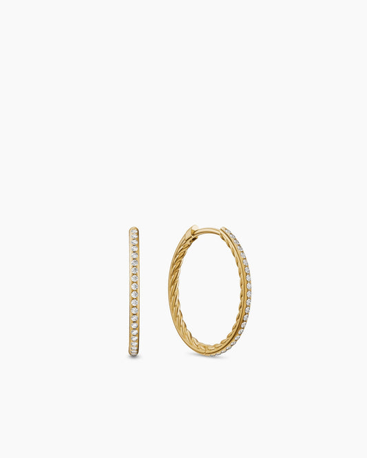 David Yurman Petite Pavé Hoop Earrings in 18K Yellow Gold with Diamonds, 19.3mm David Yurman Women’s