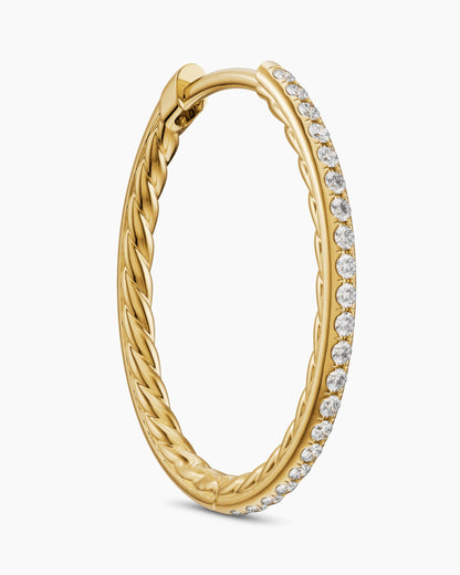 David Yurman Petite Pavé Hoop Earrings in 18K Yellow Gold with Diamonds, 19.3mm David Yurman Women’s