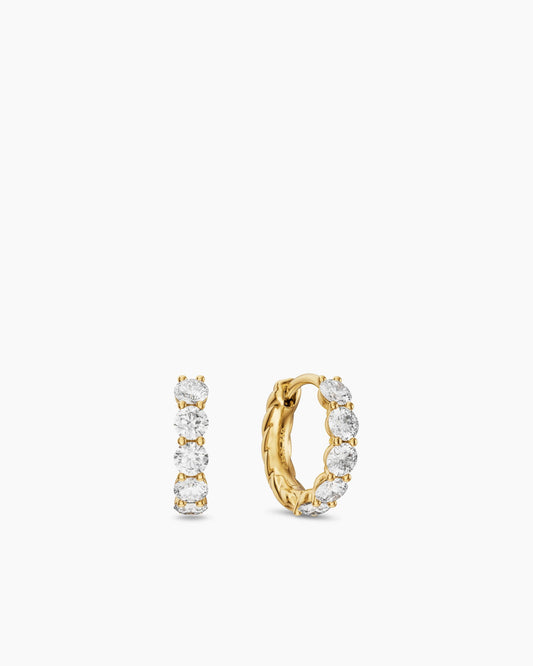 David Yurman Petite Pavé Hoop Earrings in 18K Yellow Gold with Diamonds, 11.6mm David Yurman Women’s