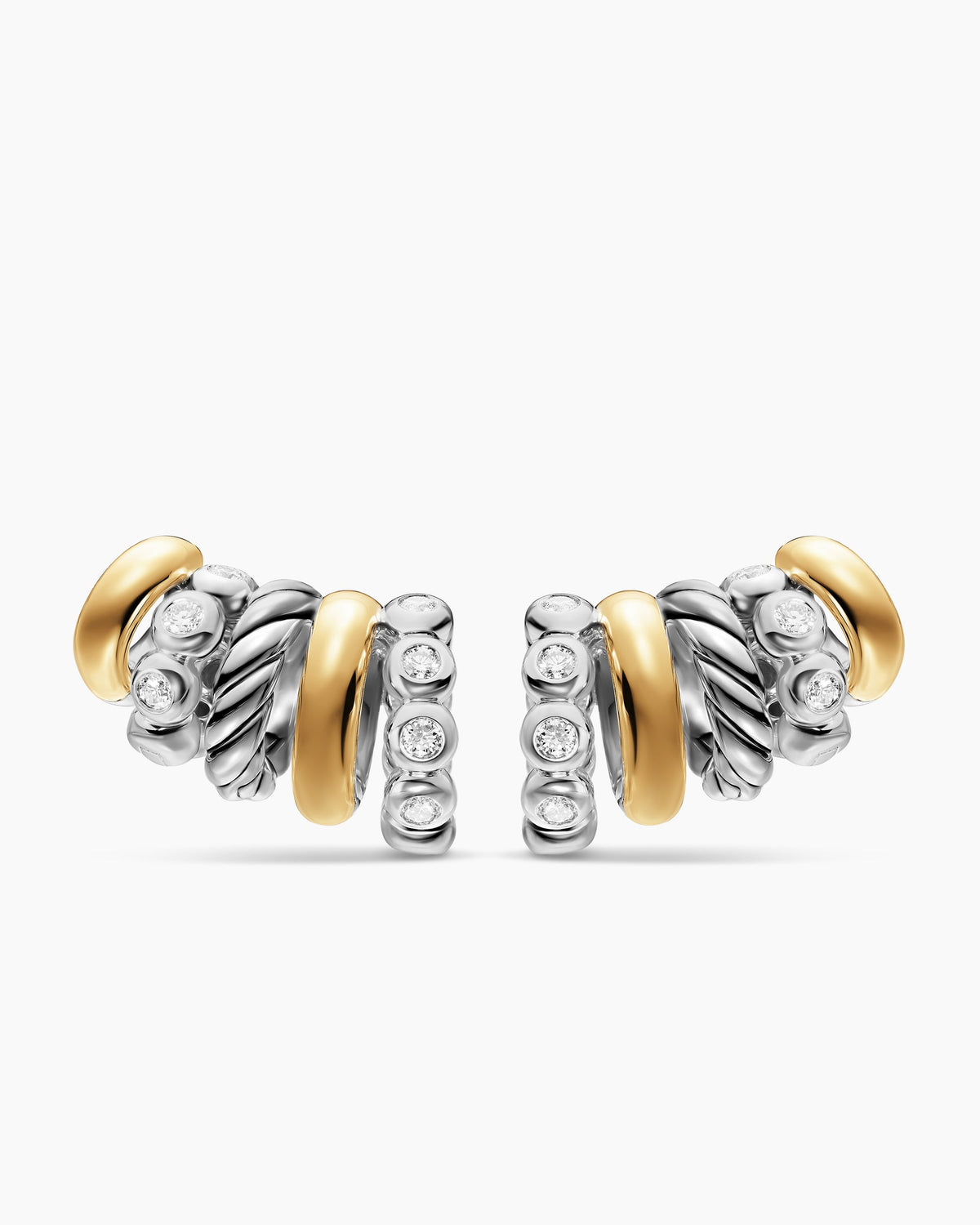 David Yurman DY Mercer® Multi Hoop Climber Earrings in Sterling Silver with 18K Yellow Gold and Diamonds, 20.6mm David Yurman Women’s