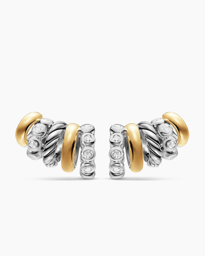David Yurman DY Mercer® Multi Hoop Climber Earrings in Sterling Silver with 18K Yellow Gold and Diamonds, 20.6mm David Yurman Women’s