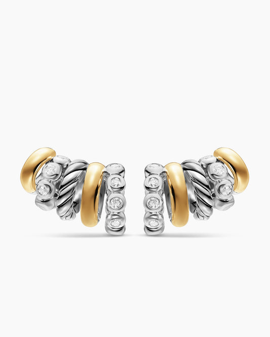 David Yurman DY Mercer® Multi Hoop Climber Earrings in Sterling Silver with 18K Yellow Gold and Diamonds, 20.6mm David Yurman Women’s