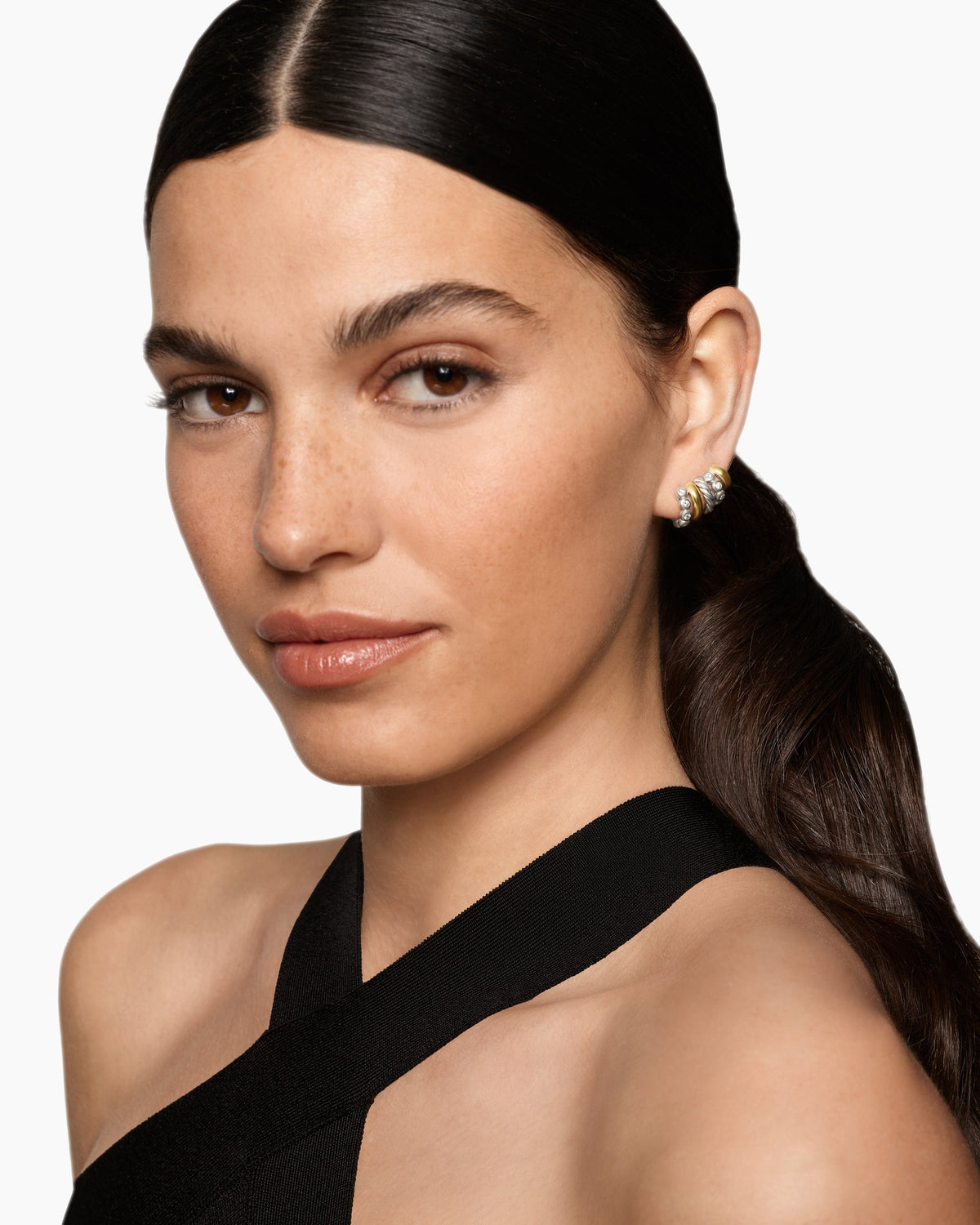 David Yurman DY Mercer® Multi Hoop Climber Earrings in Sterling Silver with 18K Yellow Gold and Diamonds, 20.6mm David Yurman Women’s