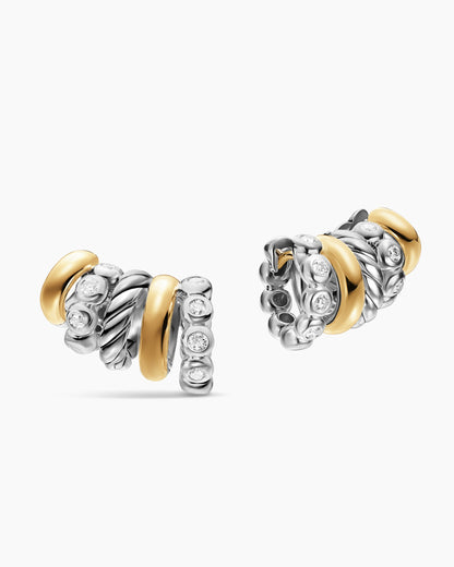 David Yurman DY Mercer® Multi Hoop Climber Earrings in Sterling Silver with 18K Yellow Gold and Diamonds, 20.6mm David Yurman Women’s