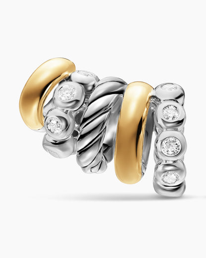 David Yurman DY Mercer® Multi Hoop Climber Earrings in Sterling Silver with 18K Yellow Gold and Diamonds, 20.6mm David Yurman Women’s