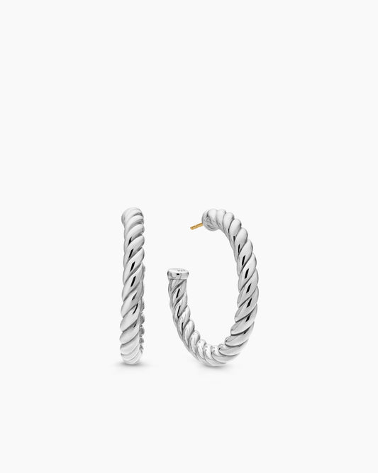 David Yurman Sculpted Cable Hoop Earrings in Sterling Silver, 40mm David Yurman Women’s