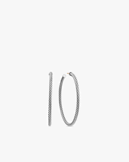 David Yurman Cable Hoop Earrings in Sterling Silver, 2in David Yurman Women’s
