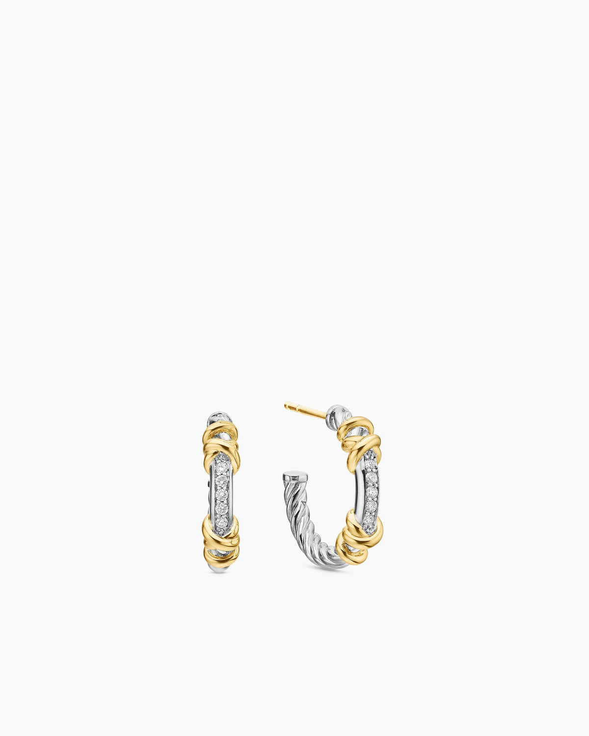David Yurman Petite Helena Wrap Hoop Earrings in Sterling Silver with 18K Yellow Gold and Diamonds, 18mm David Yurman Women’s