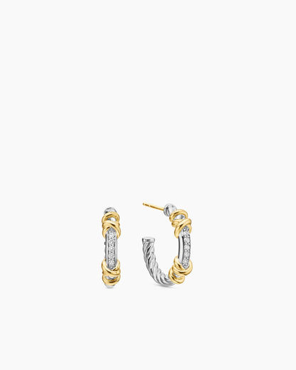 David Yurman Petite Helena Wrap Hoop Earrings in Sterling Silver with 18K Yellow Gold and Diamonds, 18mm David Yurman Women’s