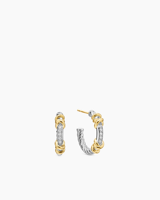 David Yurman Petite Helena Wrap Hoop Earrings in Sterling Silver with 18K Yellow Gold and Diamonds, 18mm David Yurman Women’s