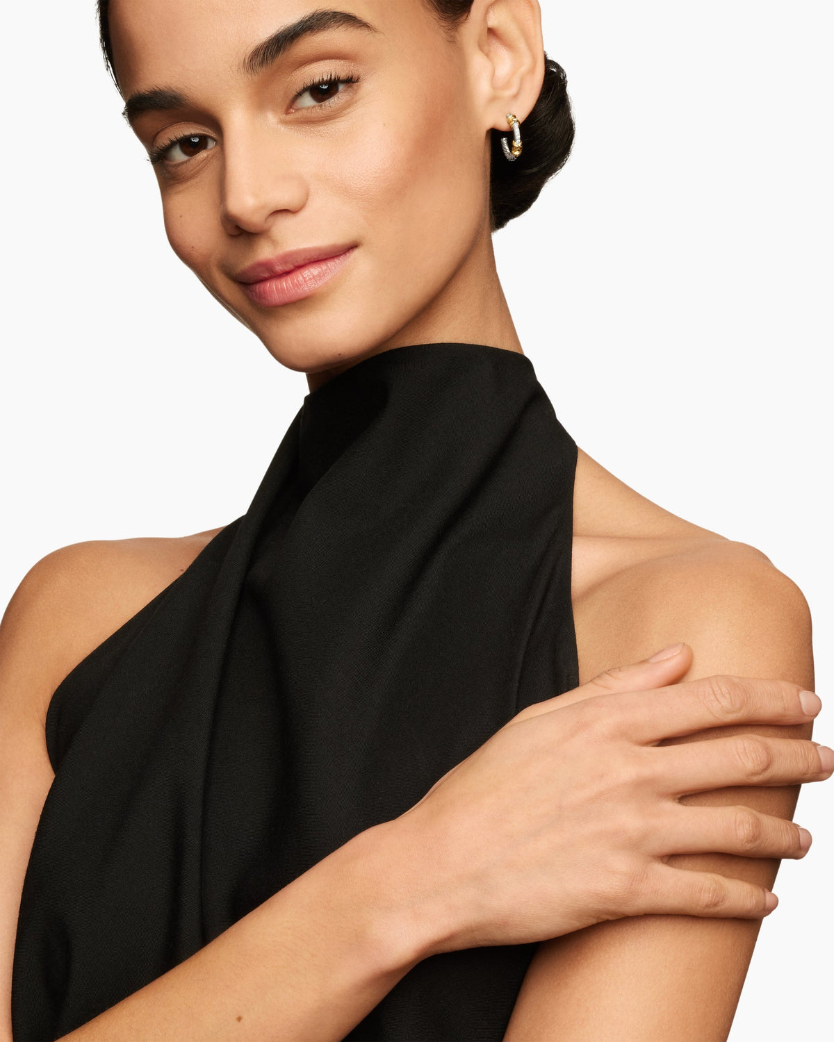 David Yurman Petite Helena Wrap Hoop Earrings in Sterling Silver with 18K Yellow Gold and Diamonds, 18mm David Yurman Women’s